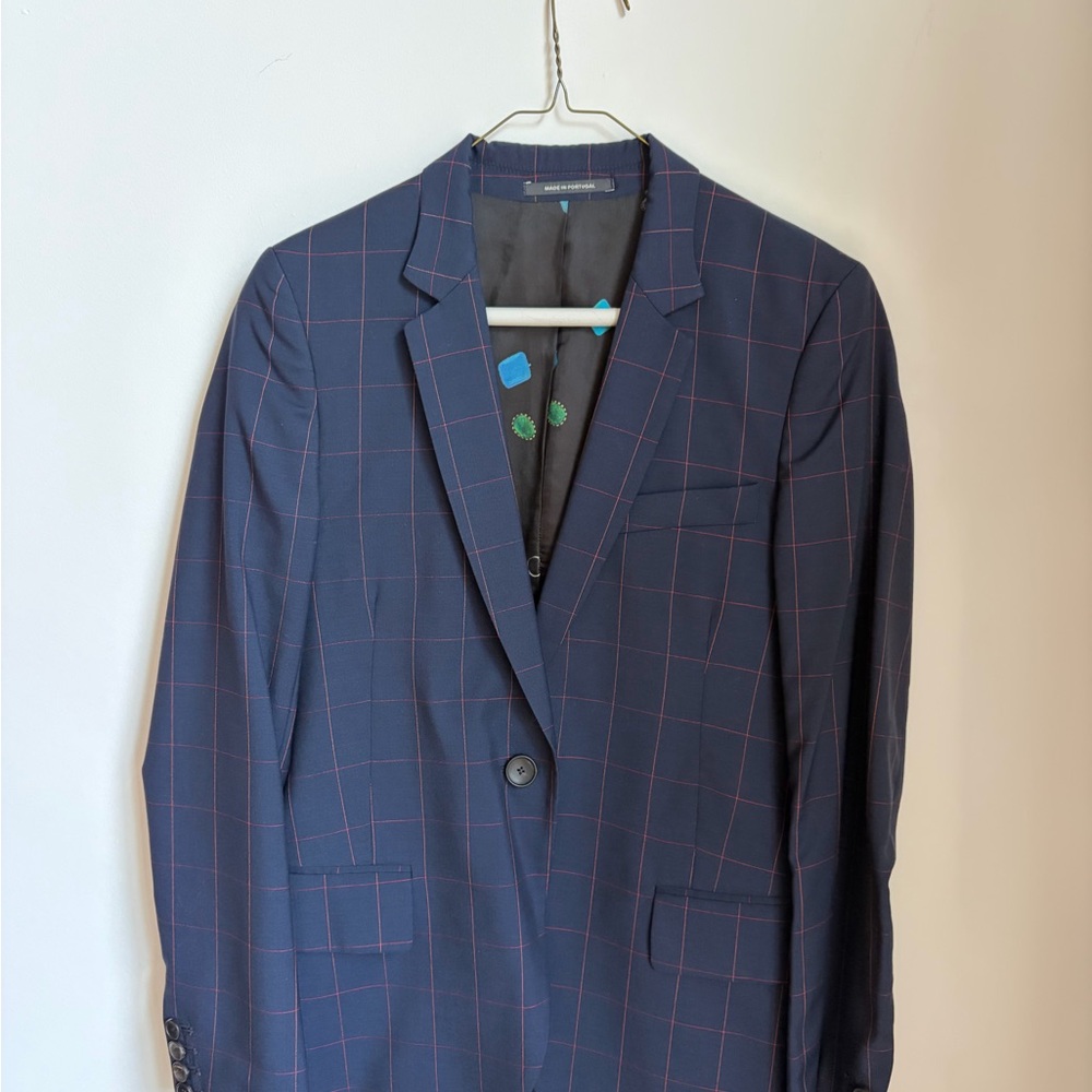 Paul Smith Navy Blazer with Red Windowpane Check